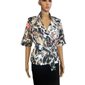 Svetlana Women's Blazer Size 8 Multicolor Animal Print Short Sleeve